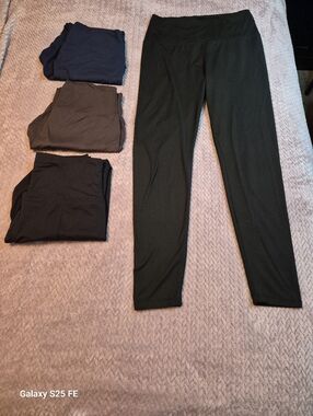4-Pack Full Length Leggings, Blue, Brown & Black x2, L/XL, EUC
